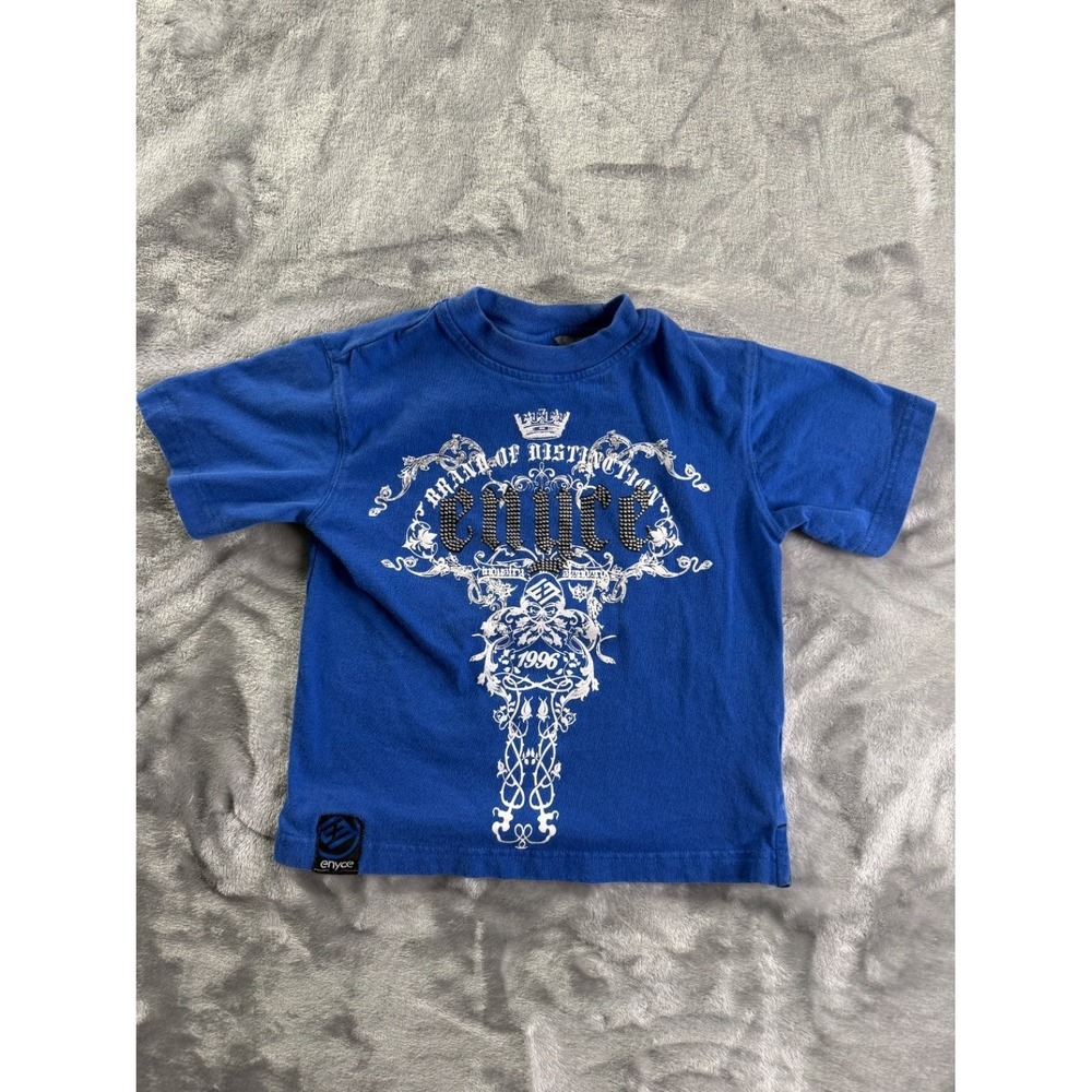 Enyce Brand of Distinction Boys T-Shirt Blue Cotton Studded Logo Size 4 2000s